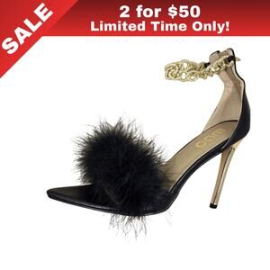 [Sale: 2 for $50!] EGO Black Feather & Gold Chain Heels – Size 7